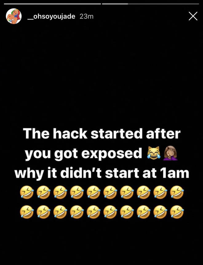 Jade claims that the hack occurred after she exposed Offset for sending the flirty message.