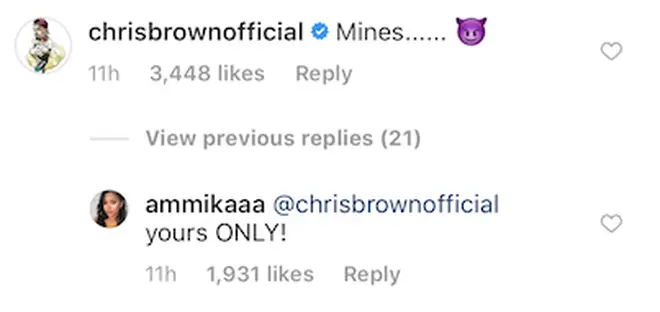 Chris Brown and Ammika Harris claim each other on Instagram