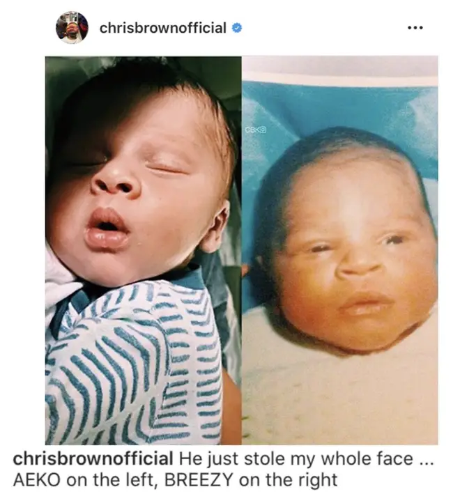 Chris Brown posts side-by-side photo of him and his son Aeko