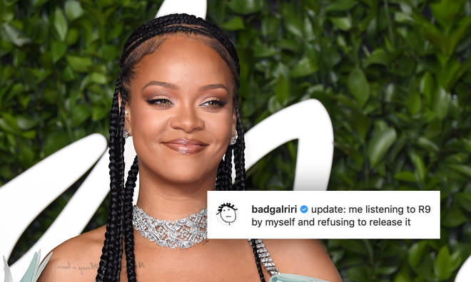 Rihanna has teased fans by claiming she's listening to her new album, 'R9', and refusing to drop it.