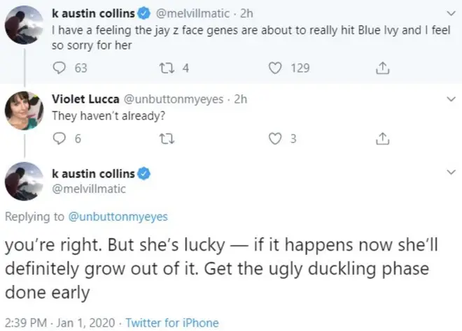 Collins insults Blue Ivy's looks on Twitter