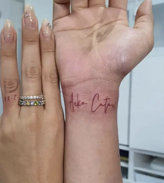 Ammika Harris, who gave birth to her son with Chris Brown, Aeko Catori, back in November, payed homage to her little on in the form of two hand tattoos.