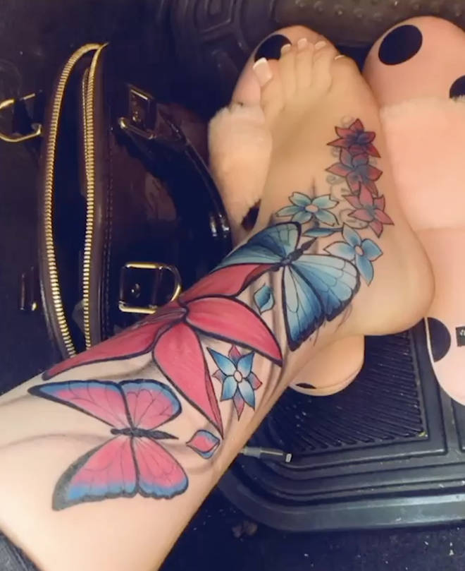 Bhad Bhabie, 16, shared her massive new butterfly tattoo on Instagram, which runs down her calf and onto her foot.