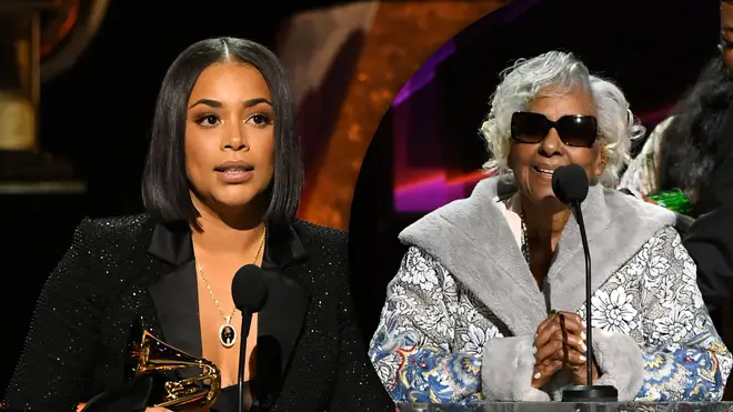 Nipsey Hussle's partner Lauren London accepted the late rapper's first Grammy Award alongside his family.