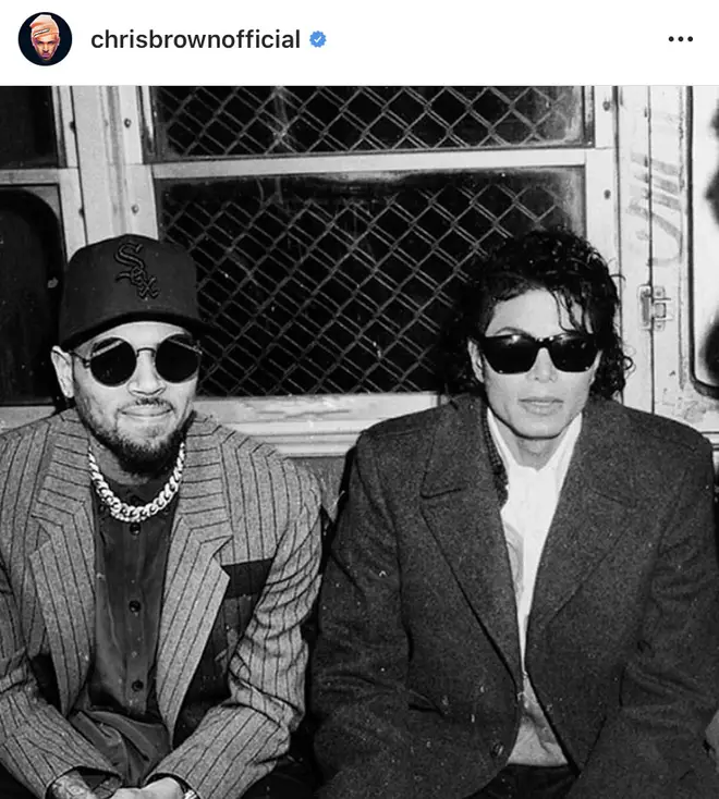 Chris Brown shared a photoshopped edit of himself sitting alongside his idol Michael Jackson.