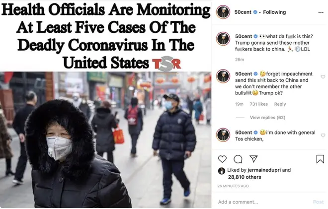 50 Cent responded to reports stating the Coronavirus is now in the U.S