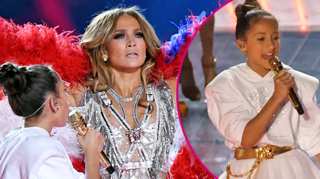 Jennifer Lopez performs with her daughter Emme at the 2020 Super Bowl halftime show