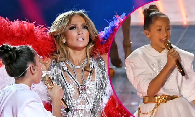 J Lo and her daughter Emme perform during the 2020 Super Bowl halftime show