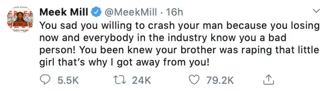 Meek Mill claims he "got away" from Nicki Minaj due to her brother&squot;s sexual assault case
