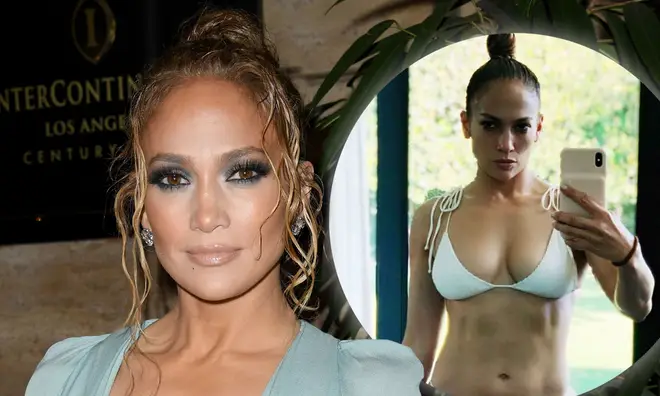 Jennifer Lopez displays her spectacular abs in a new bikini selfie.