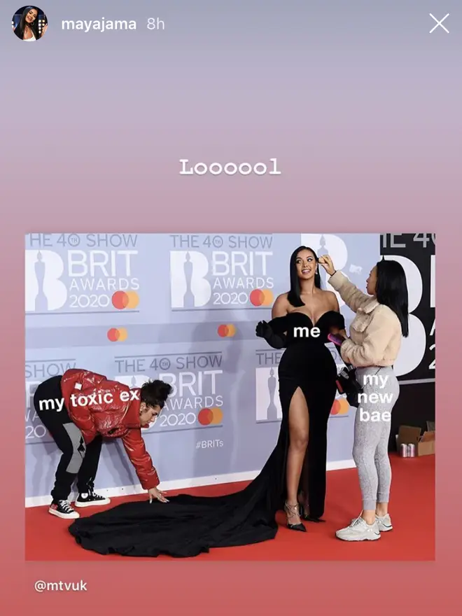 Maya Jama posted a meme about her "toxic ex" on social media alongside a picture of her on the BRITs red carpet.