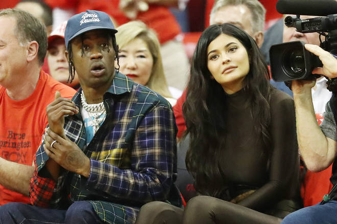Travis Scott and Kylie Jenner attend Game Seven of the Western Conference Finals of the 2018 NBA Playoffs between the Houston Rockets and the Golden State Warriors at Toyota Center on May 28, 2018 in Houston, Texas