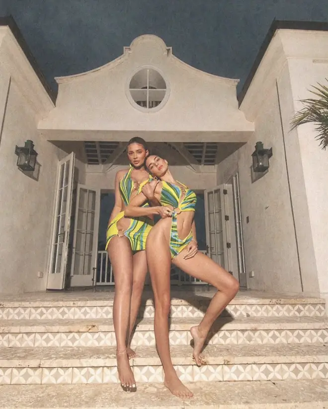 Kylie and sister Kendall pose on the steps of the luxury villa.