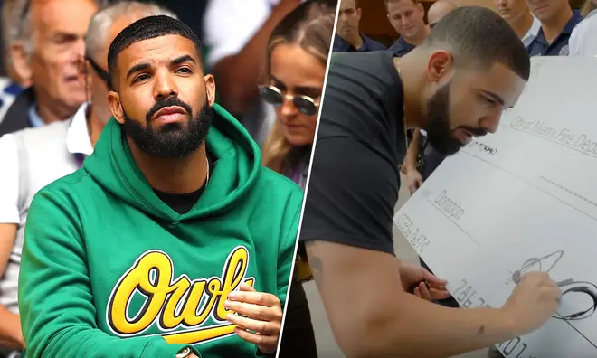 Rapper Drake attends day eight of the Wimbledon Lawn Tennis Championships at All England Lawn Tennis and Croquet Club on July 10, 2018 in London, England.