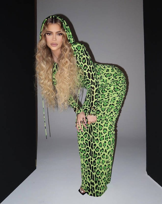 Kylie Jenner was accused of 'copying' Beyoncé with her green leopard print dress and long blonde tresses.