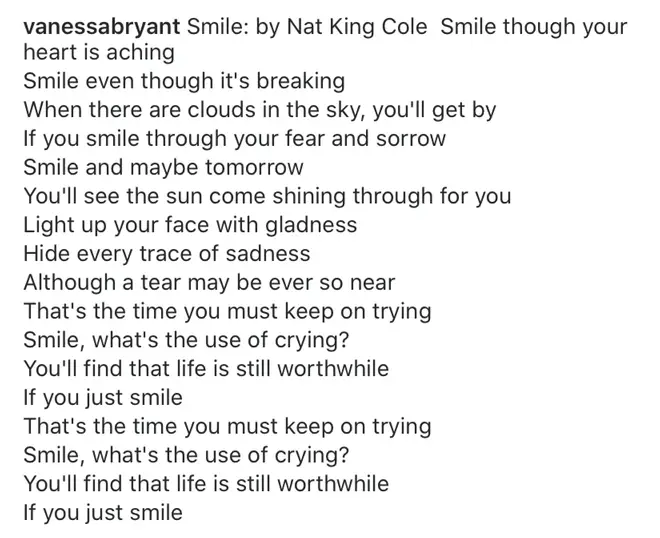 Vanessa quoted the image with lyrics from Nat King Cole's 1954 song 'Smile'.