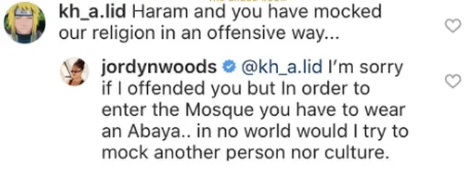 Jordyn Woods responds to user who claims she 'mocked' Islam