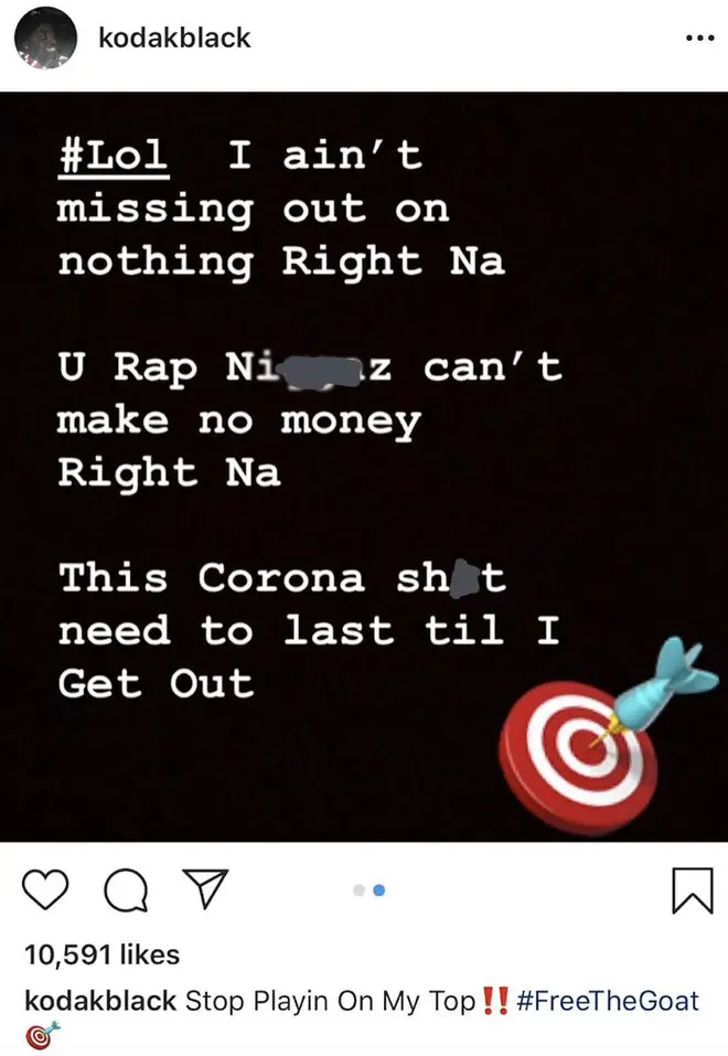 Kodak Black posts his views on Coronavirus