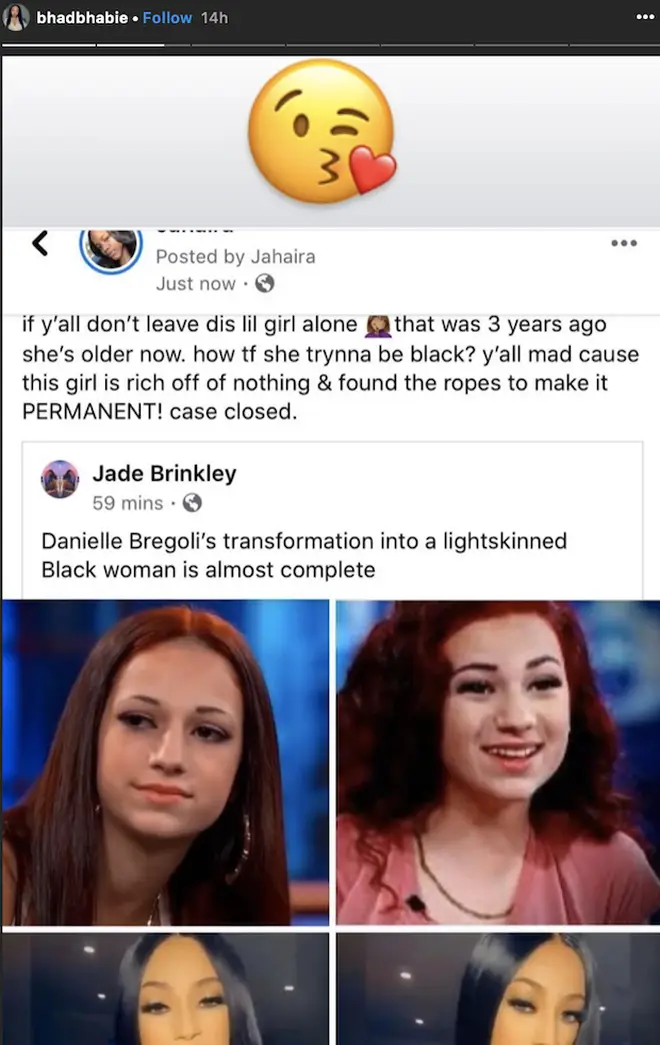 Bhad Bhabie shares screenshot of fan defending her