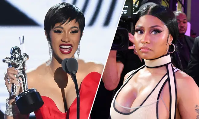 Cardi B and Nicki Minaj at the 2018 MTV Video Music Awards at Radio City Music Hall on August 20, 2018 in New York City.