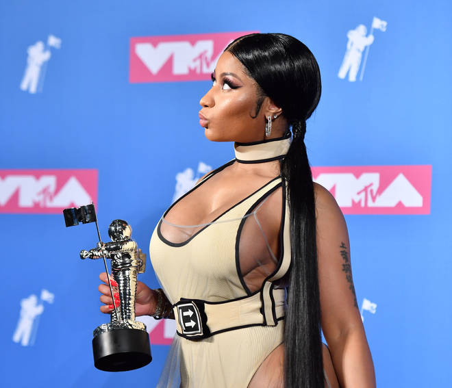 Nicki Minaj holds her award for best hip-hop video in the press room at the 2018 MTV Video Music Awards at Radio City Music Hall on August 20, 2018 in New York City.