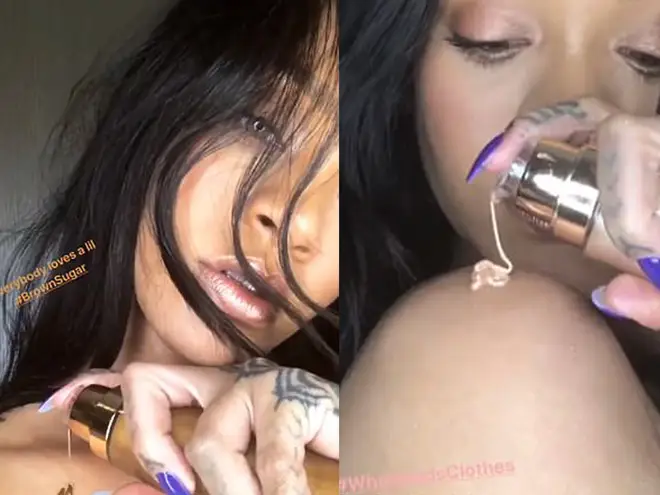 Rihanna demonstrating Fenty Beauty on Instagram.