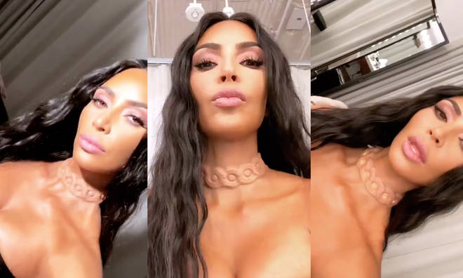 Kim Kardashian wearing an A. Human necklace.