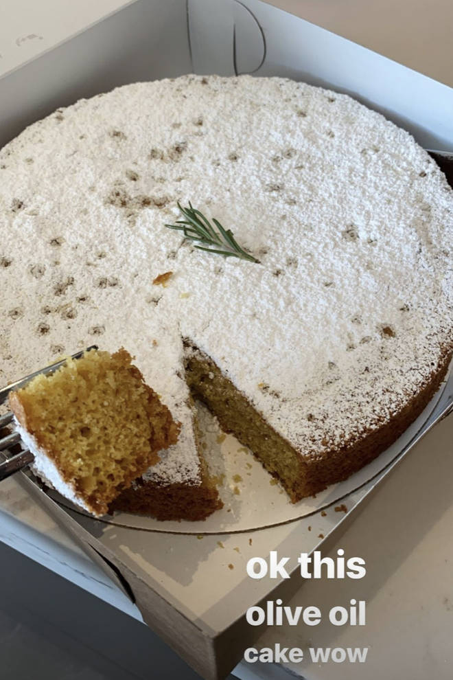 Jenner showed off an olive oil cake gifted to her on Mother's Day.