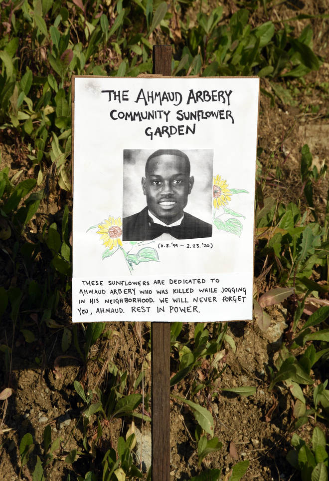 A memorial of Ahmaud Arbery at Echo Park in Los Angeles