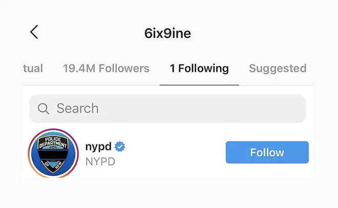 The 'GOOBA' rapper followed - and then swiftly unfollowed - the NYPD's official Instagram account.