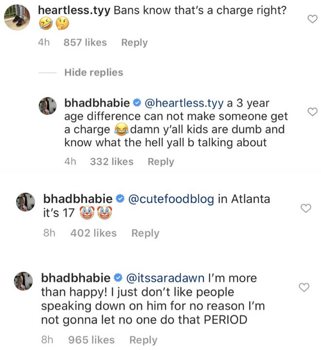 Bhad Bhabie claps back at fan who suggests relationship with Yung Bans is illegal
