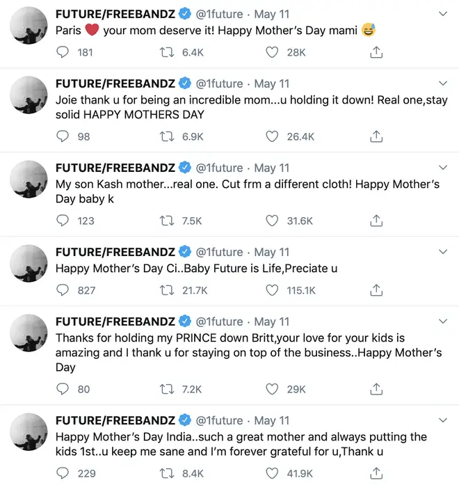 Future thanked six of the women he shares children with on Mother's Day 2020.