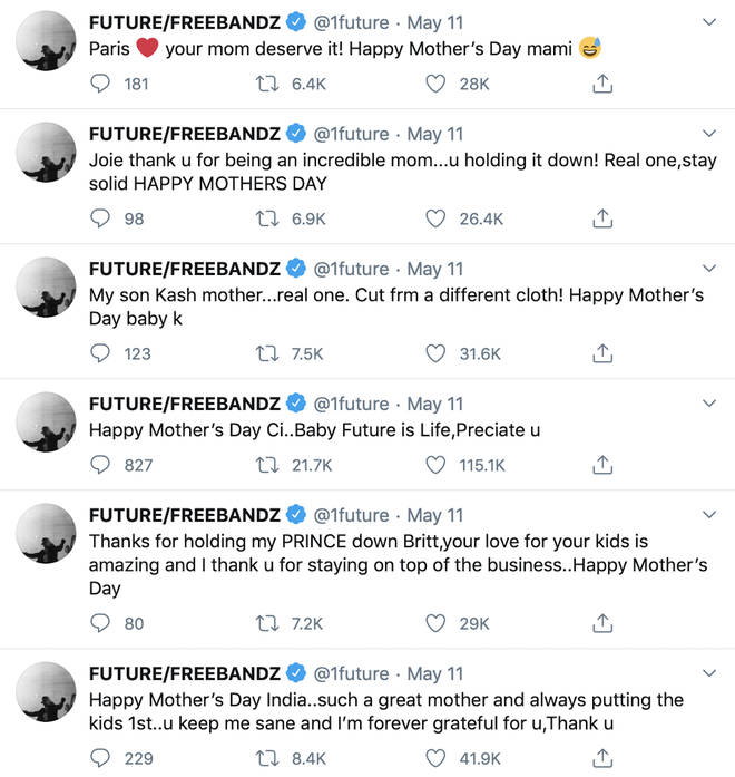 Future thanked six of the women he shares children with on Mother's Day 2020.