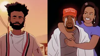 Childish Gambino appearing as a cartoon in his 'Feels Like Summer' video