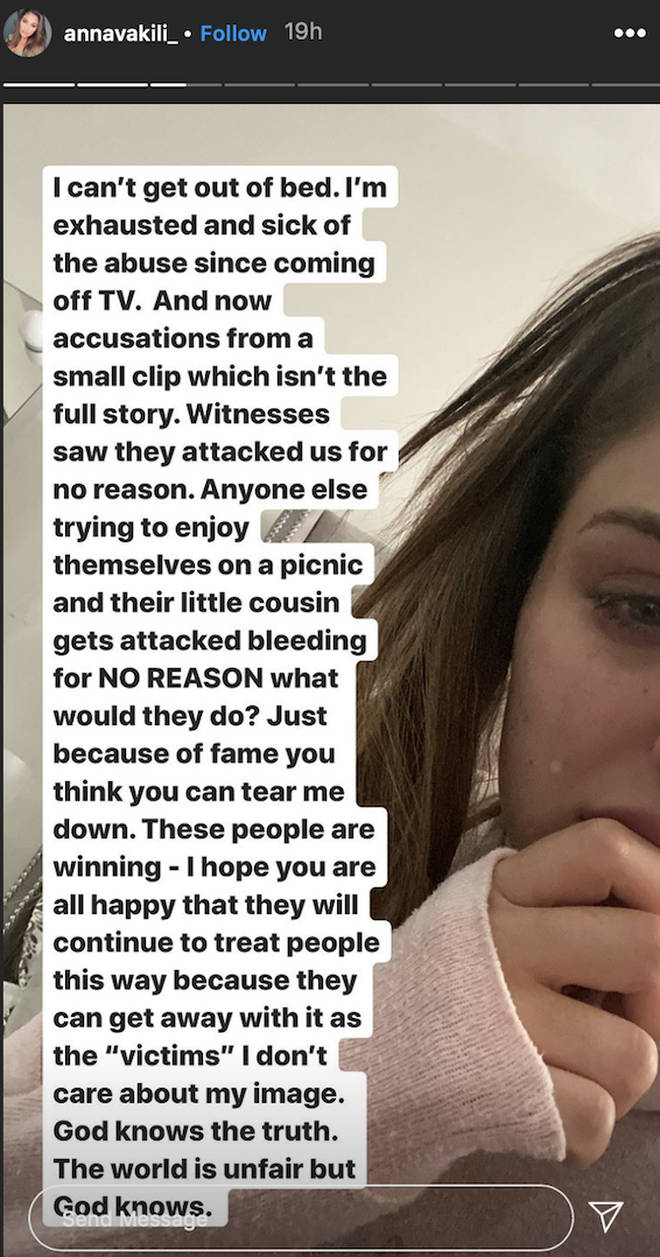 Anna Vakili speaks out on Instagram following the physical altercation
