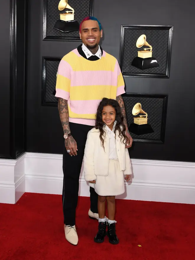 Chris Brown and his daughter Royalty arrive for the 62nd Annual Grammy Awards back in January