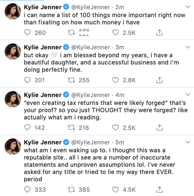 Kylie Jenner addressed Forbes claims that she "lied" about her billionaire status on Twitter