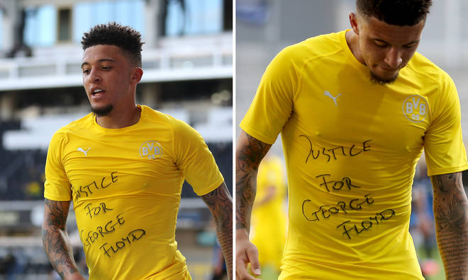 England International star Jadon Sancho was booked for wearing a shirt with 'Justice For George Floyd' written on it.