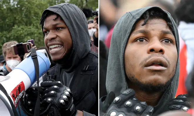 John Boyega broke down in tears as he delivered a powerful speech during a protest in Hyde Park.