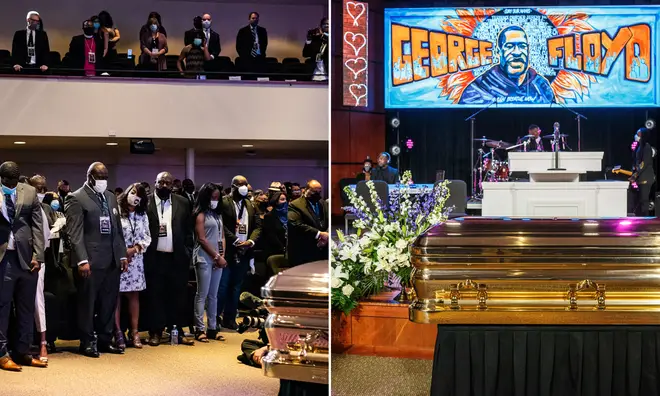 Mourners gathered at Minneapolis North Central University for the funeral of George Floyd, who was killed in police custody in May.