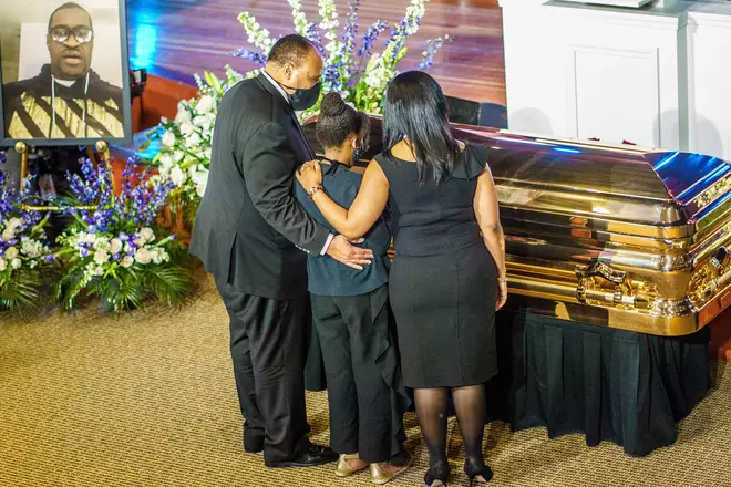 Martin Luther King III and family show their respect to George Floyd during a memorial service in Minneapolis.
