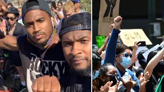 Trey Songz and Usher were spotted at a protest together in Los Angeles.
