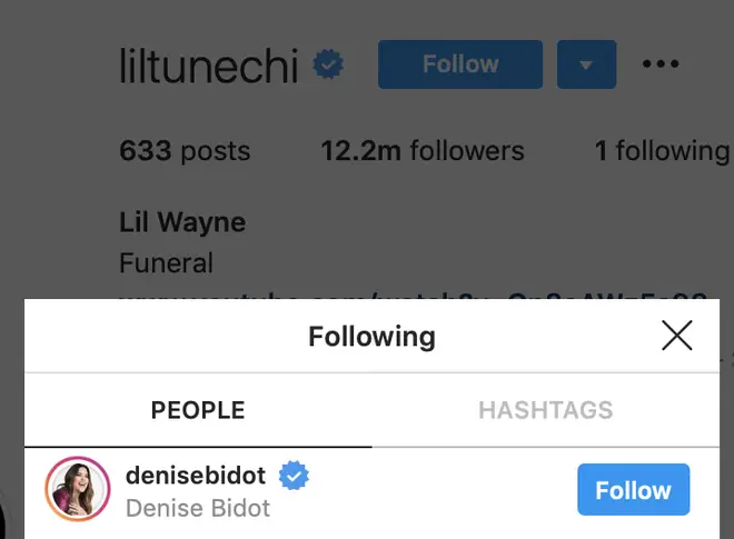 Fans point out that Lil Wayne is only following Denise Bidot