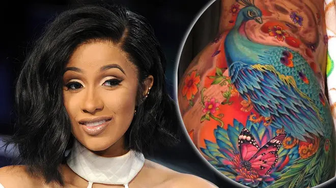 Cardi B shocks fans with epic peacock tattoo in before and after