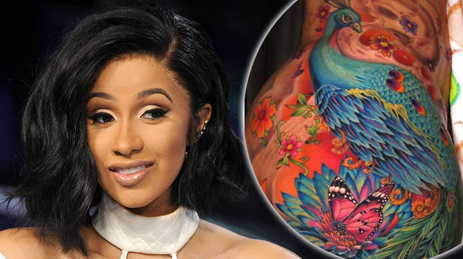 Cardi B shares drastic before and after photos of huge peacock hip tattoo