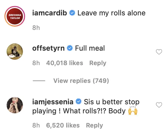 Offset uplifts Cardi B in the comment section to her video on Instagram
