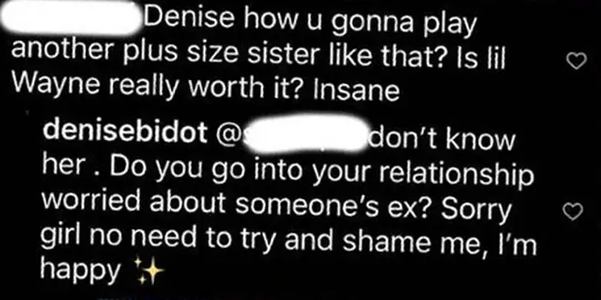 Denise Bidot claps back at troll bringing up Wayne's ex