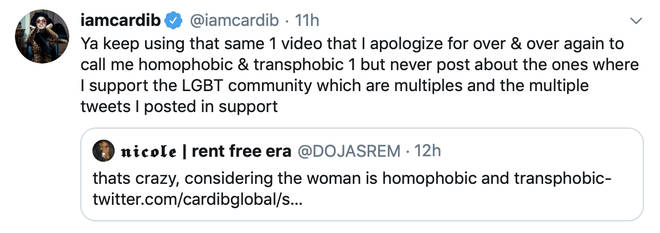 Cardi defended herself in a series of tweets.