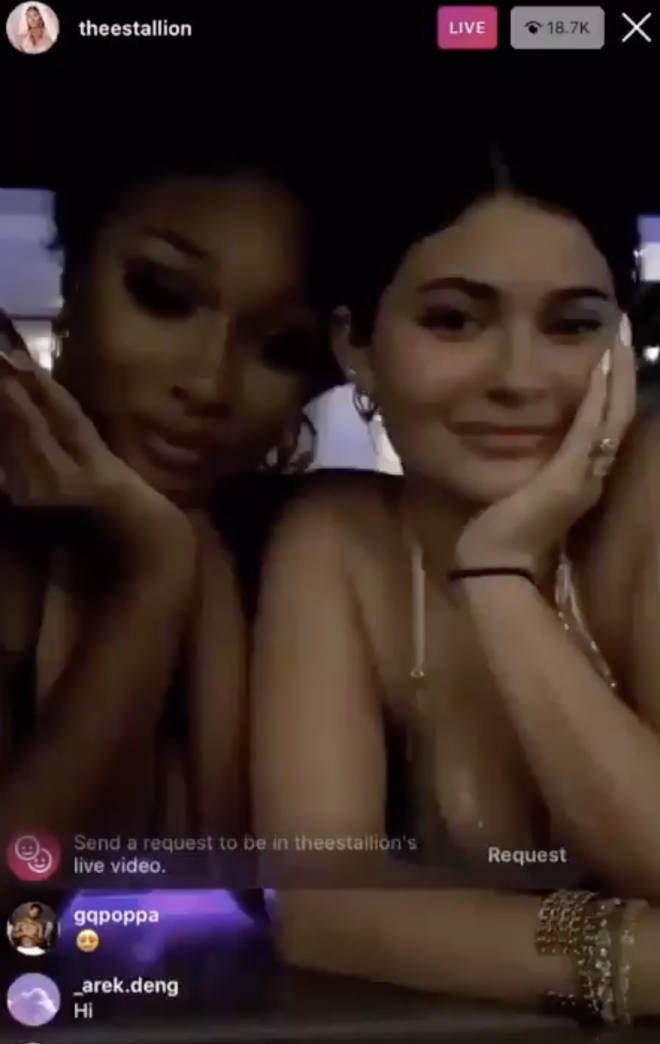 Megan Thee Stallion and Kylie Jenner take to Instagram Live while in the pool