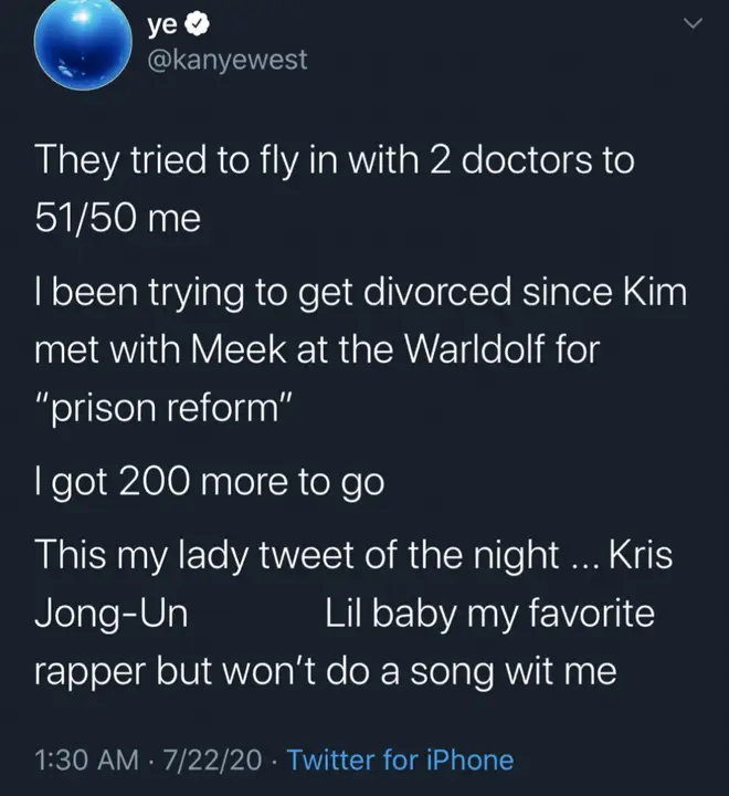 "This is my lady tweet of the night, Kris Jong-Un," tweeted Kanye.